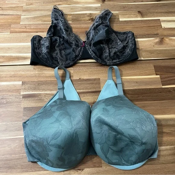 Lot of 2 Cacique Bras with Underwire 46DDD (48F 48DD Sister Sizes) Black  Blue